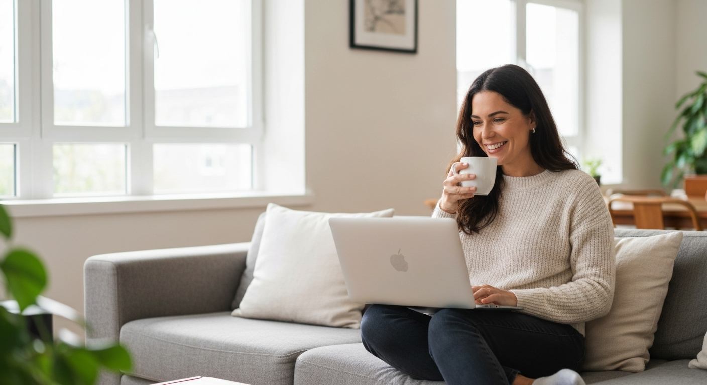 Woman working on laptop in a comfortable NuBNB home