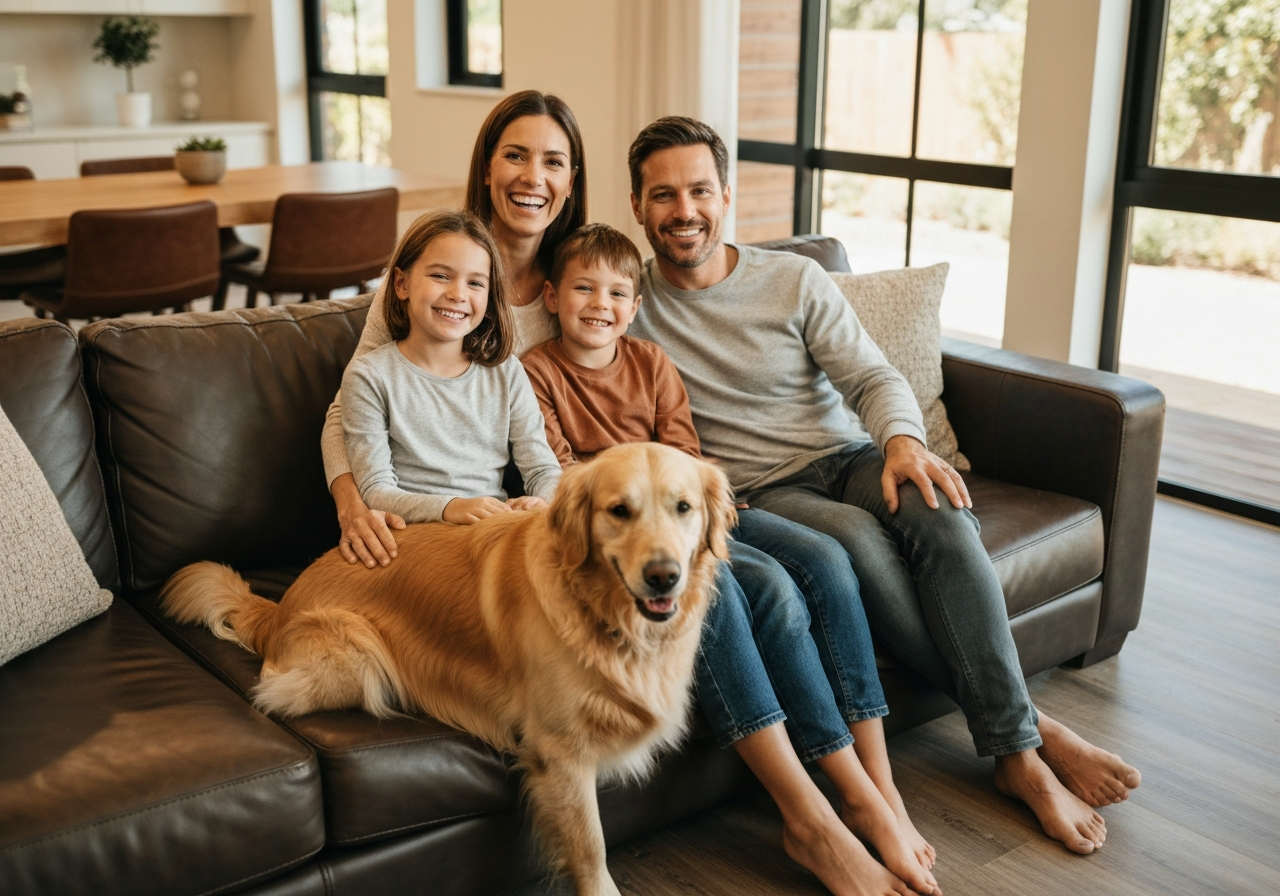 Family in a comfortable home