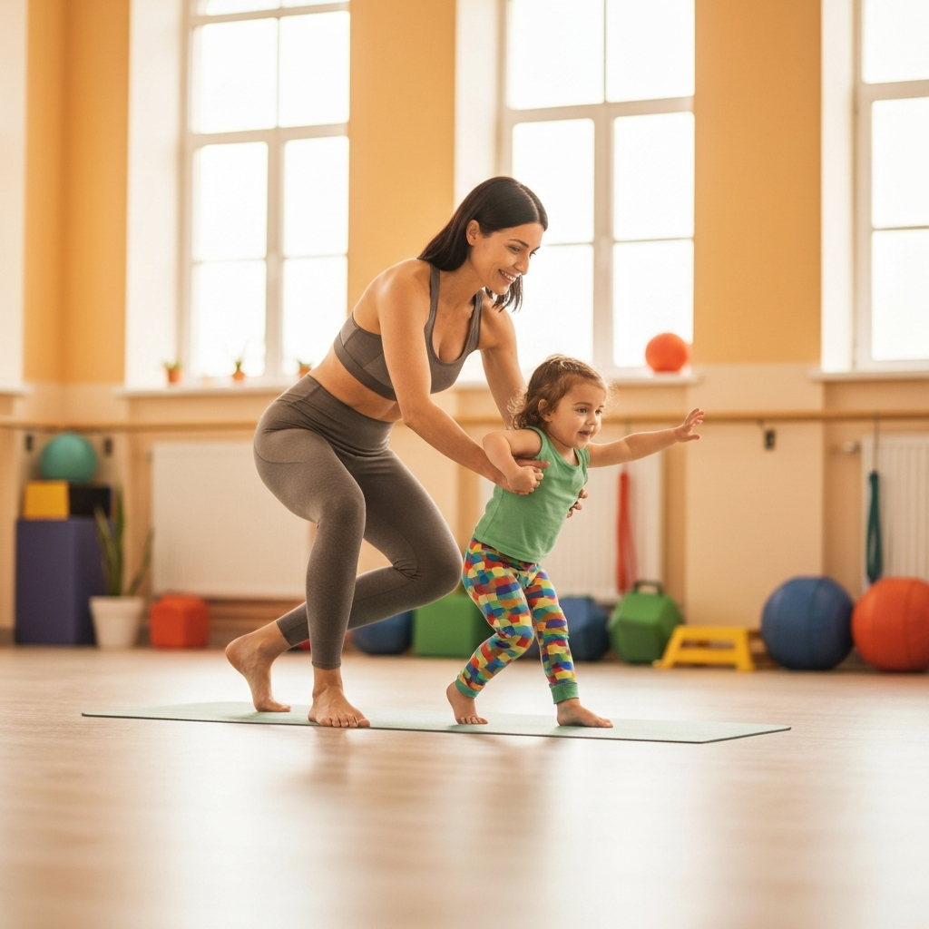 Mom exercising with her child