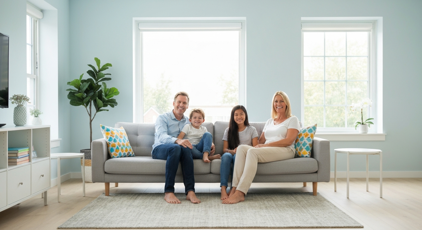 Happy family enjoying peace of mind in their secure home