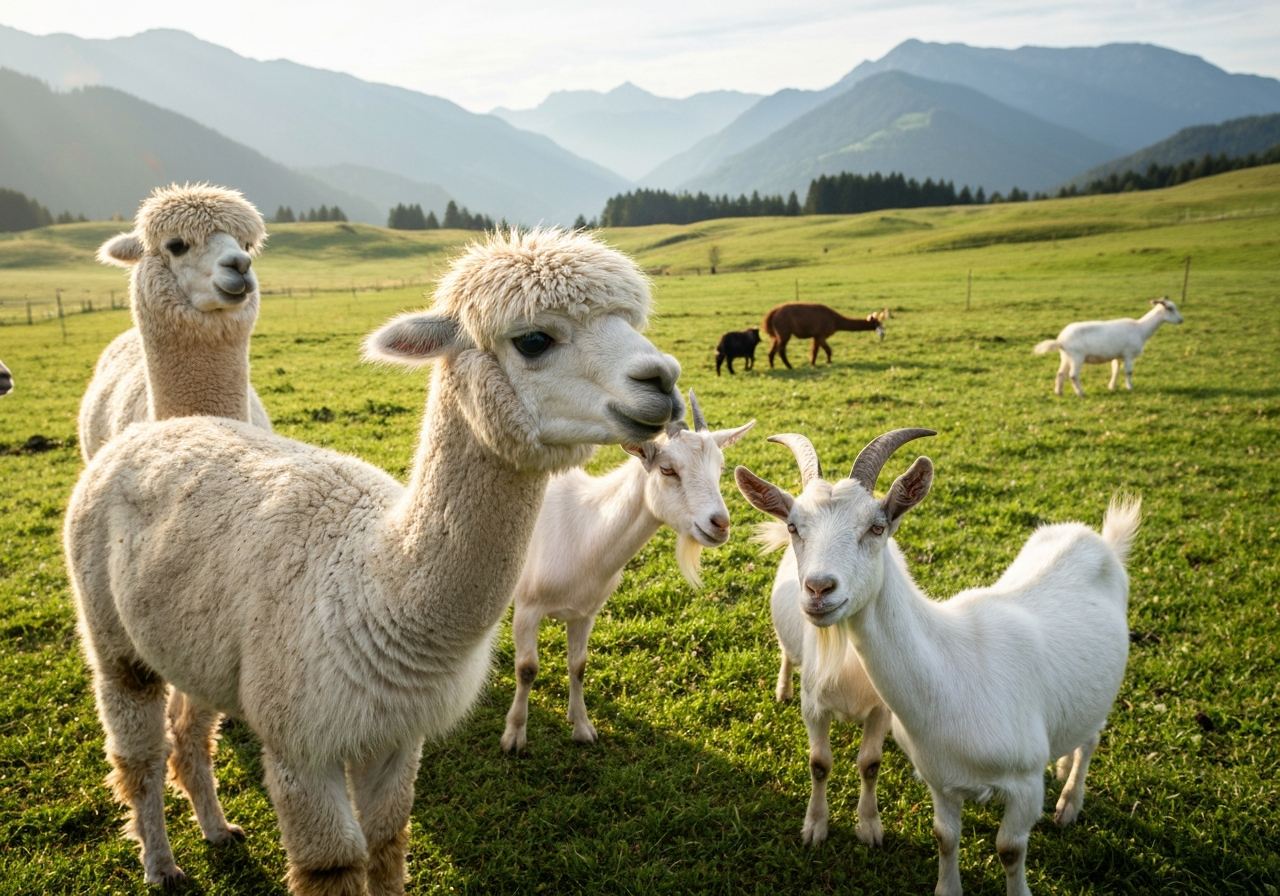 Guests feeding friendly goats during the morning farm tour at Pride's Mountain agritourism stay