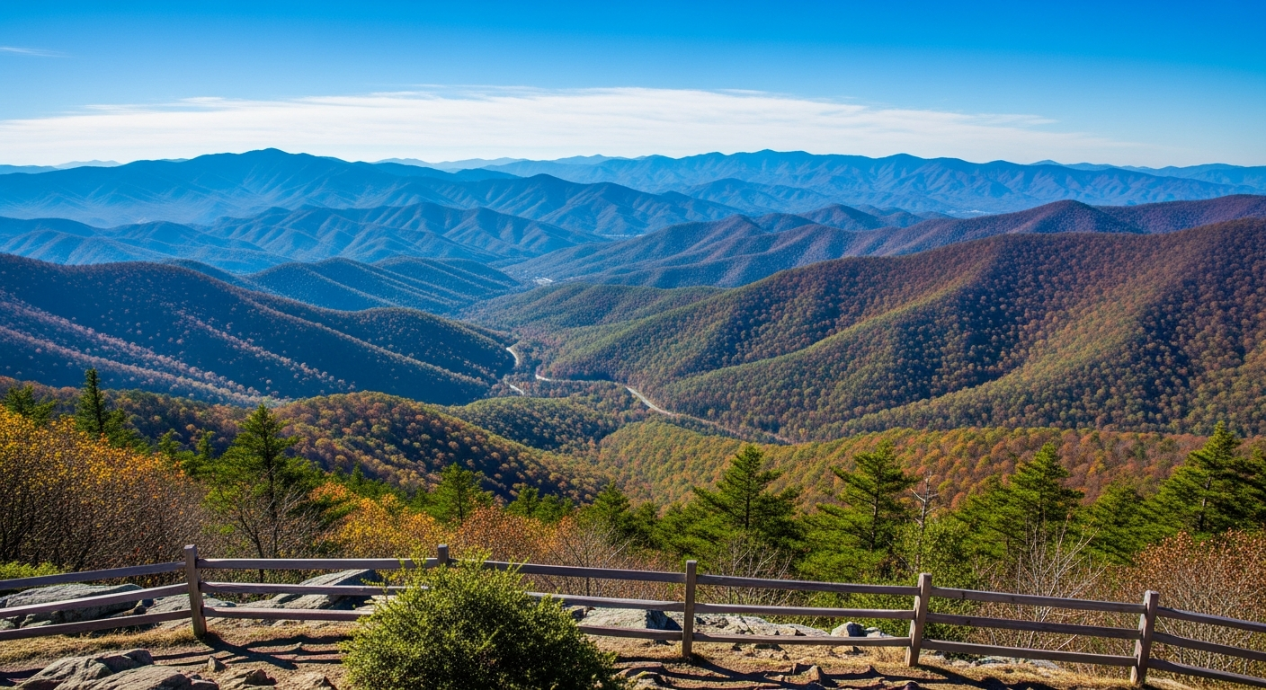 Breathtaking view of the Appalachian Mountains near Bastian, Virginia, home to Pride's Mountain