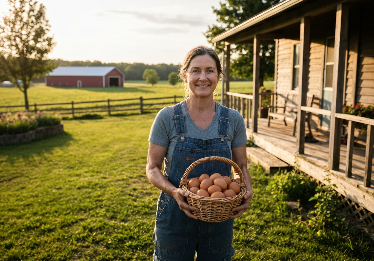CJ, host of Pride's Mountain farm stay, collecting fresh eggs from the working farm