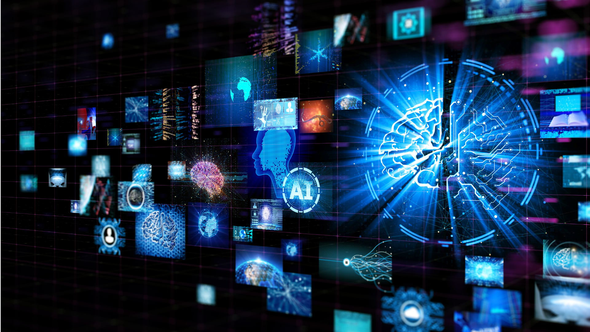 AI brain and digital content network background