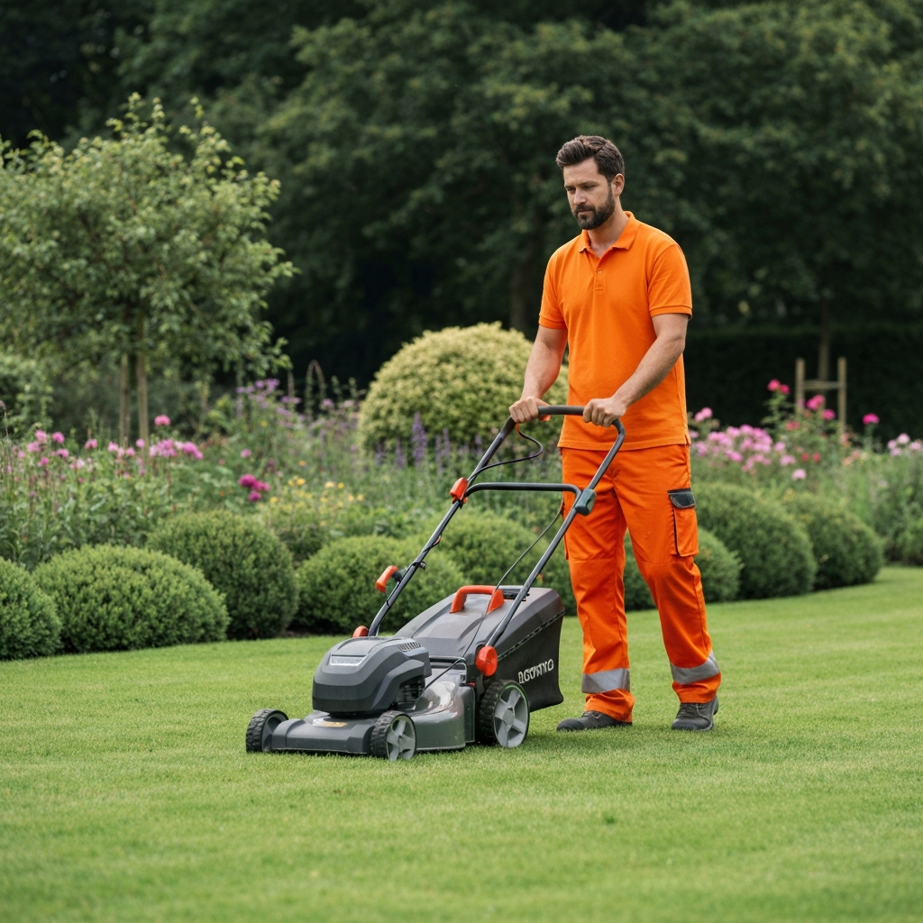 Professional landscaper working on a perfectly manicured lawn