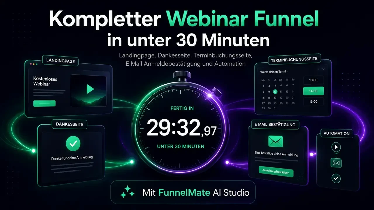 Kompletter Webinar-Funnel in unter 30 Minuten mit FunnelMate AI Studio