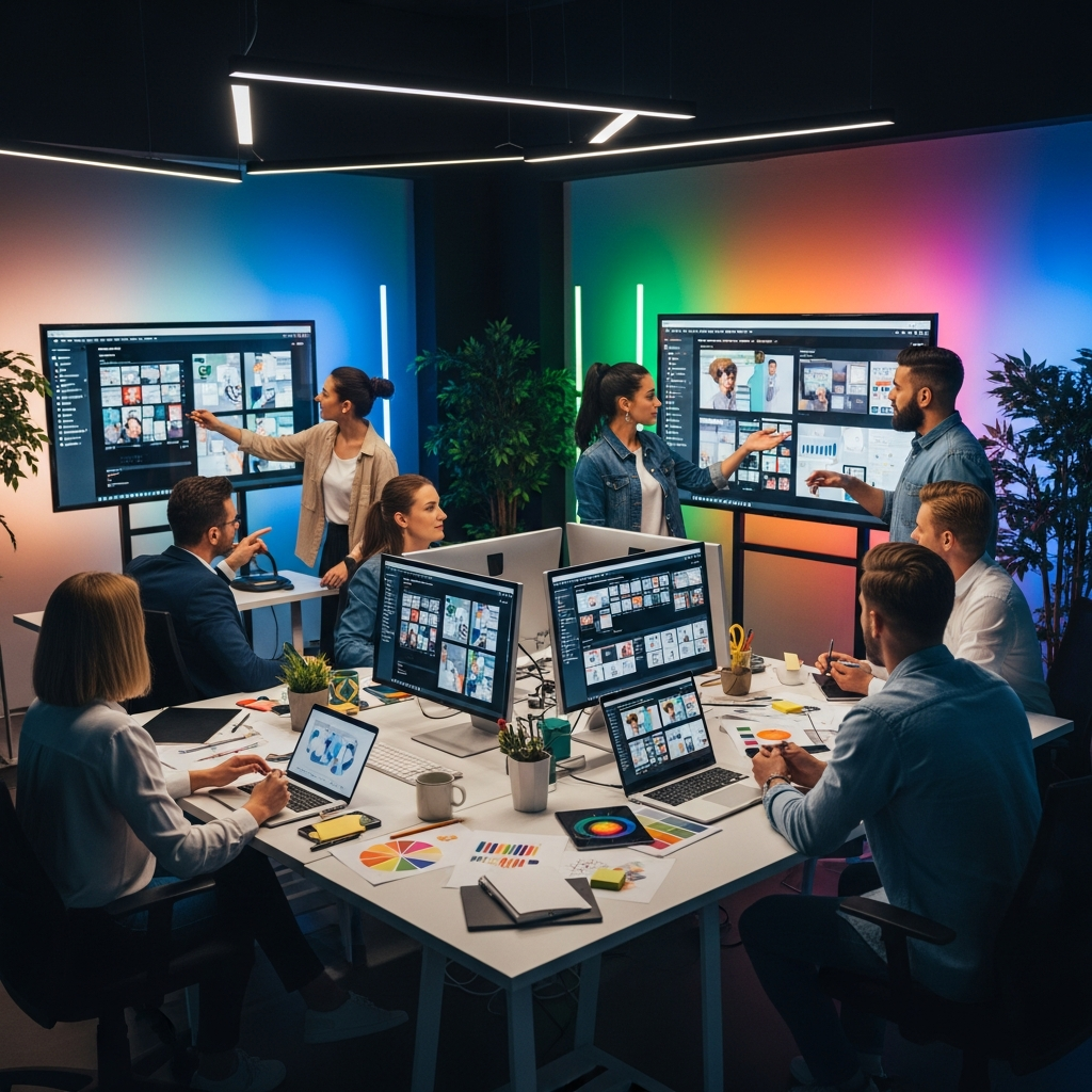 Creative team working on design projects