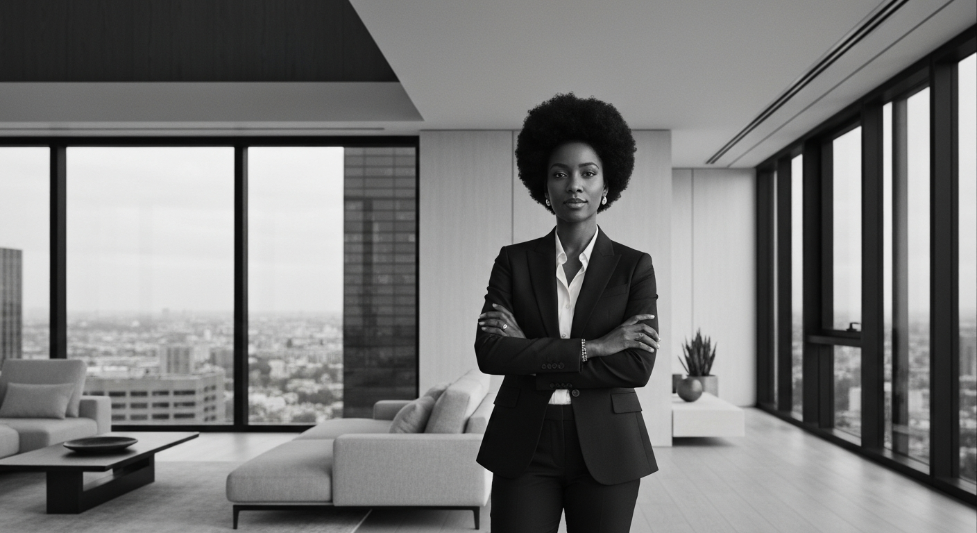Sophisticated female executive in luxury penthouse