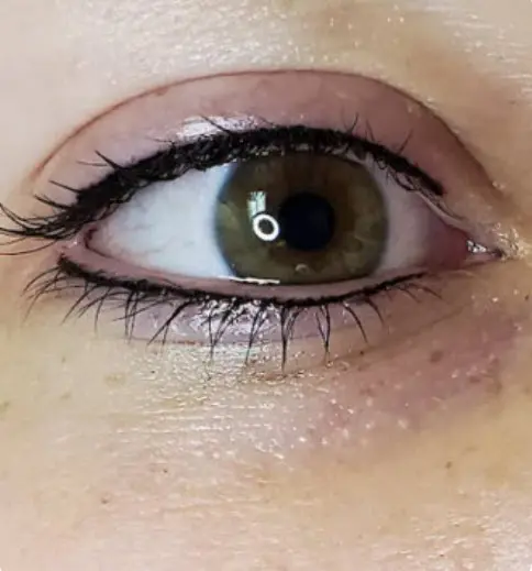 Close-up of upper and lower permanent eyeliner result