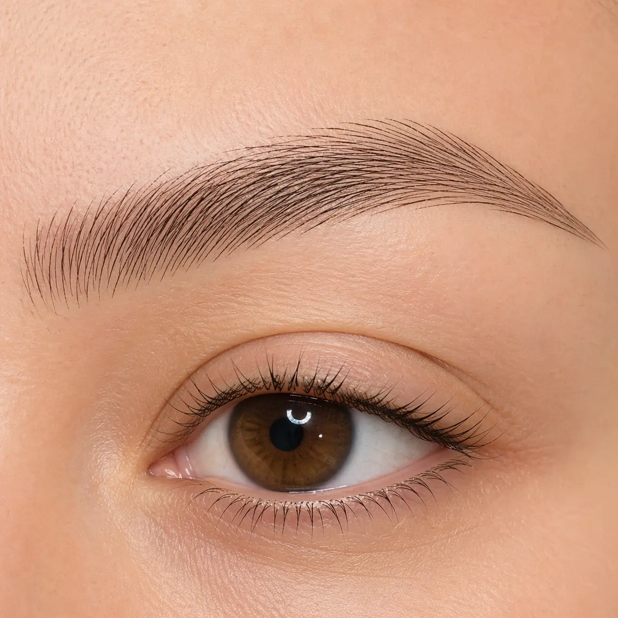 Close-up of microbladed eyebrow hair strokes