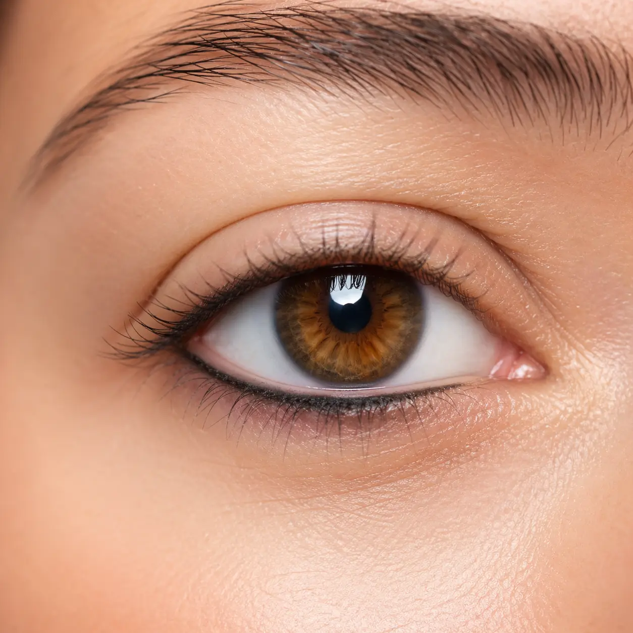 Close-up of classic lower lid eyeliner result
