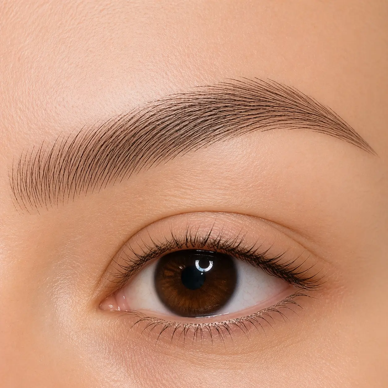 Close-up of nano brow hair strokes result