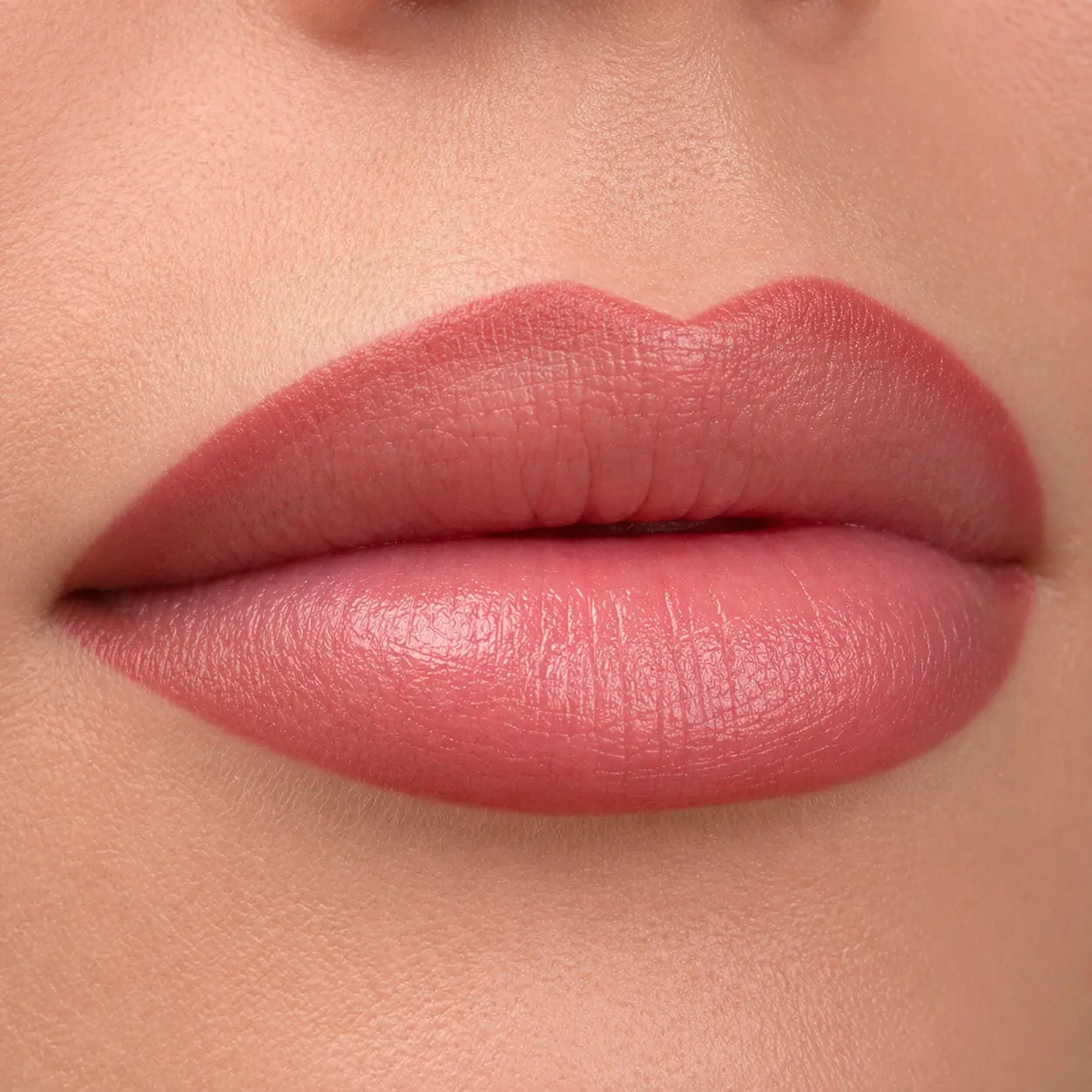 Healed lip liner tattoo result — defined contour