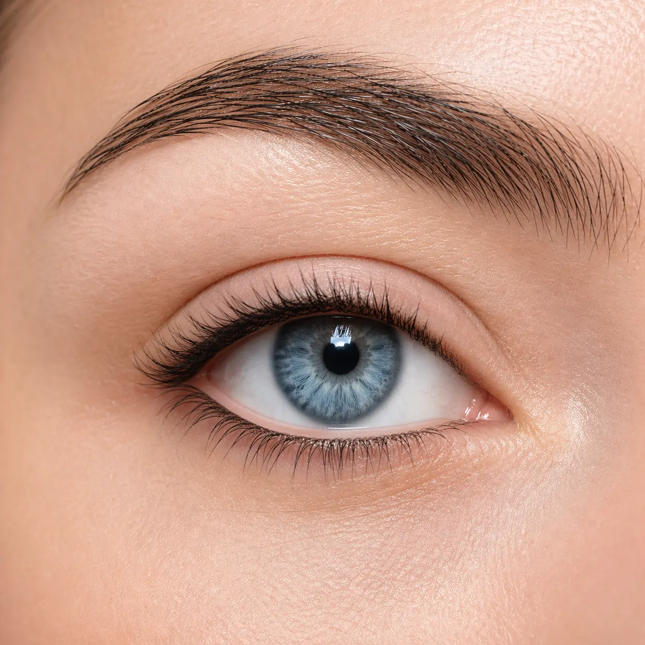 Close-up of lash enhancement eyeliner result