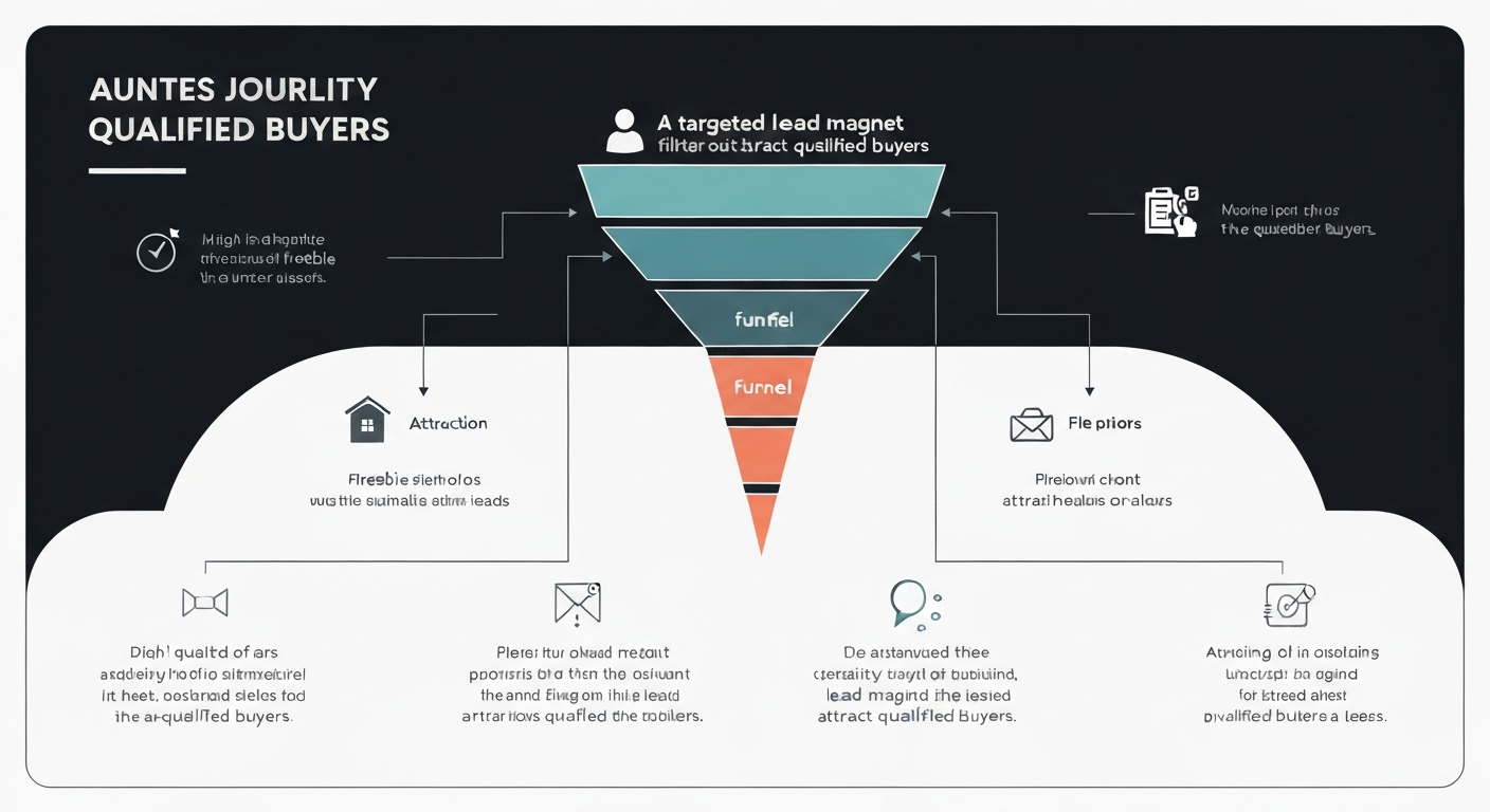 Funnel diagram showing how a targeted lead magnet filters out freebie hunters and attracts qualified buyers