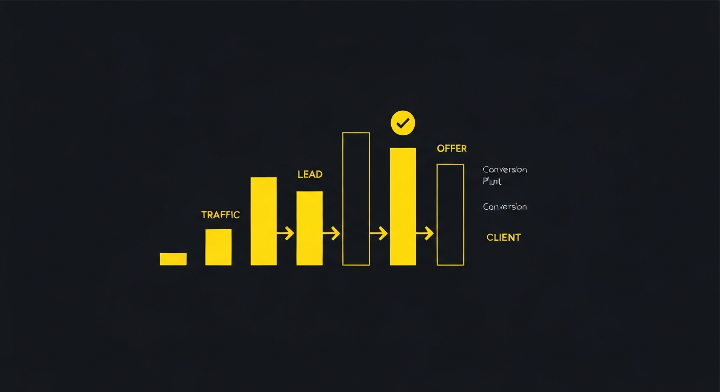 Sales funnel flow from traffic to paying clients