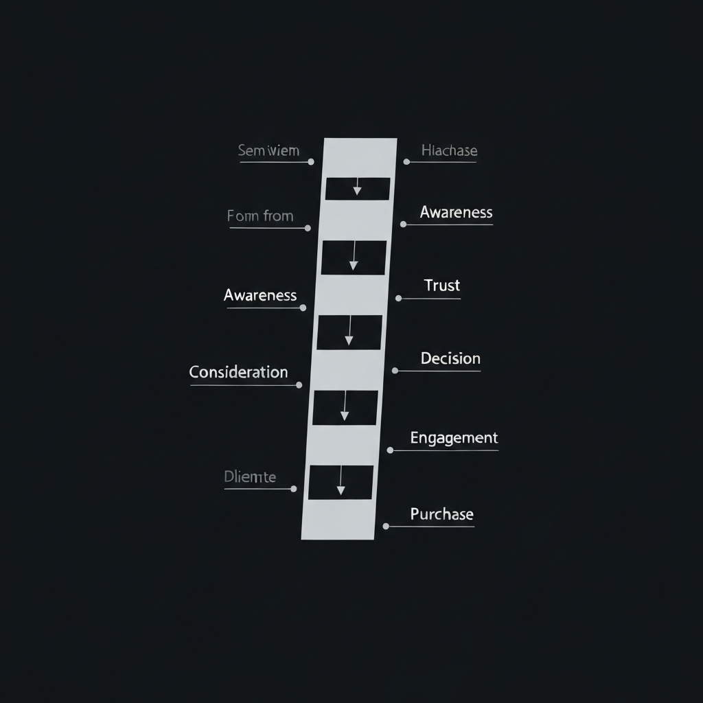 Five-rung ladder graphic labeled with trust stages: awareness, engagement, credibility, desire, and purchase