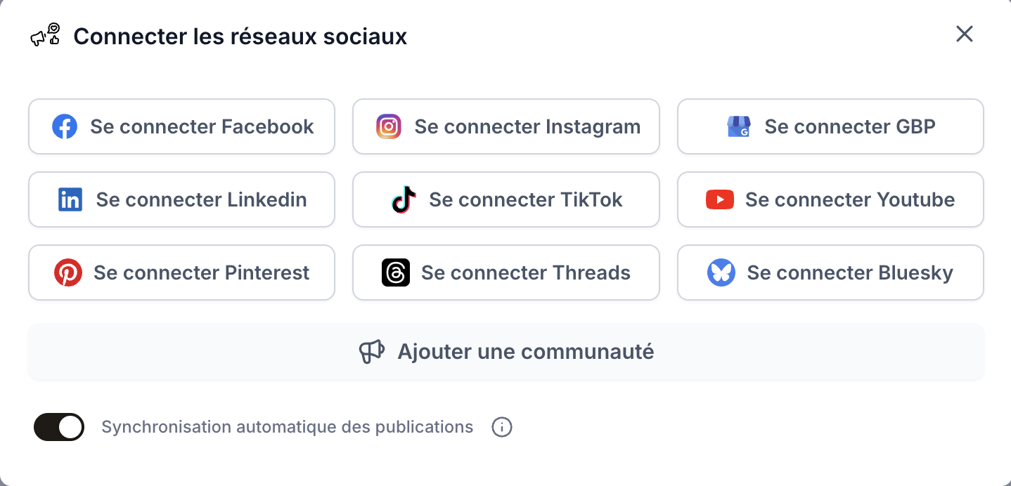 Connexion des réseaux sociaux