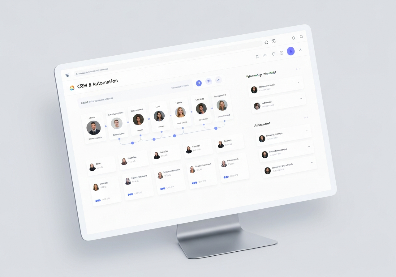 Modern CRM and automation dashboard showing lead pipeline