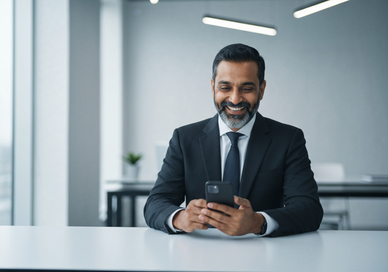 Business owner feeling relieved and organized
