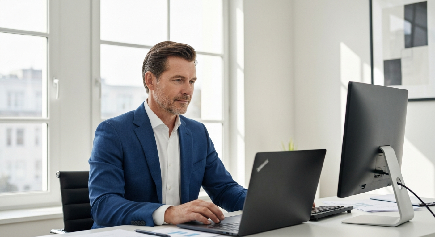 Business owner working reliably at a desk