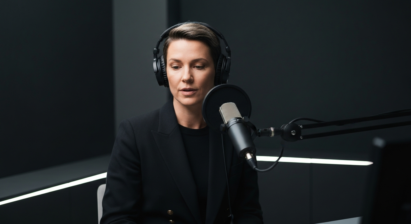 Profesional grabando un podcast