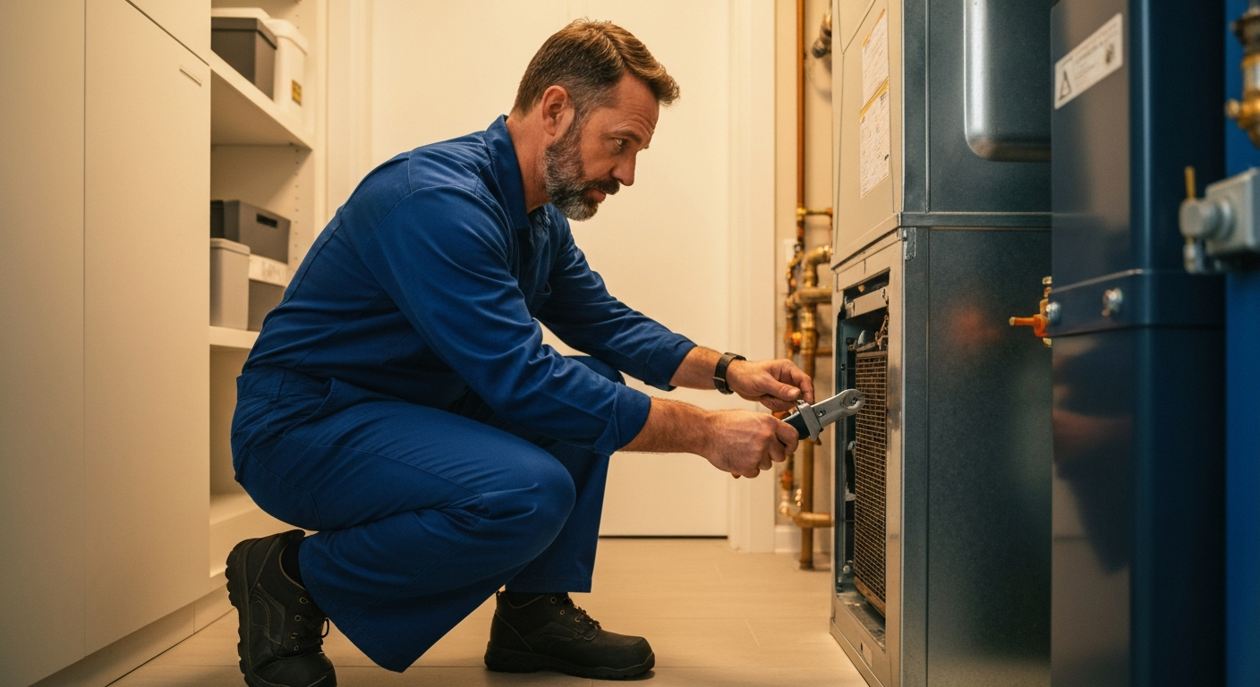 HVAC Technician working on heating system
