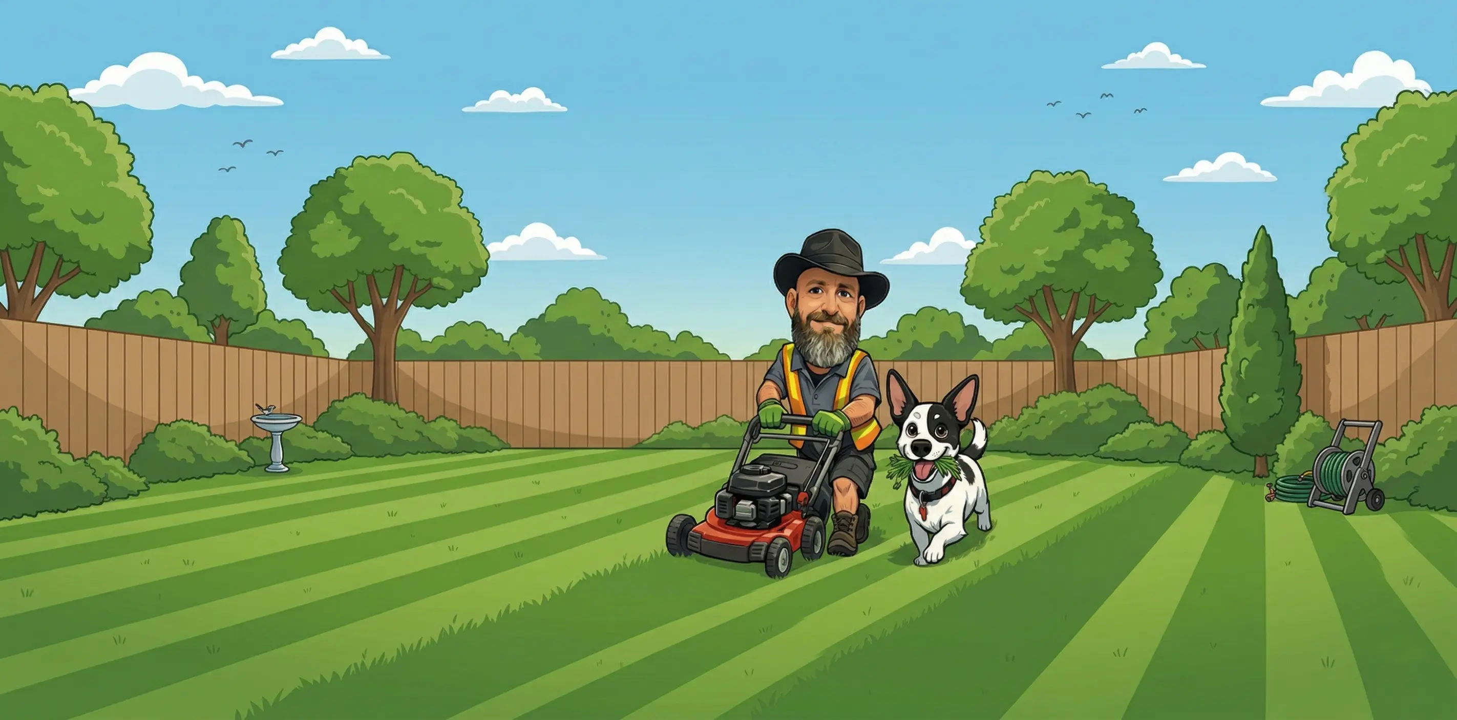 Blue Dog Mowing hero background