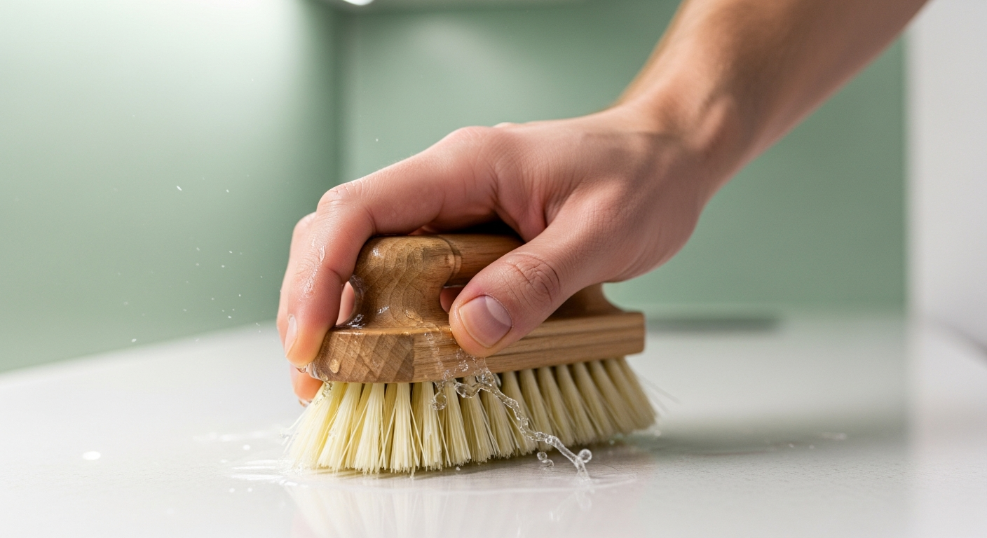Professional home cleaner scrubbing a counter - House cleaning services near me