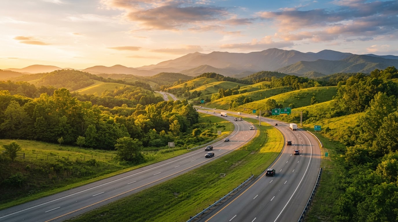Interstate 85 through the rolling foothills of Upstate South Carolina