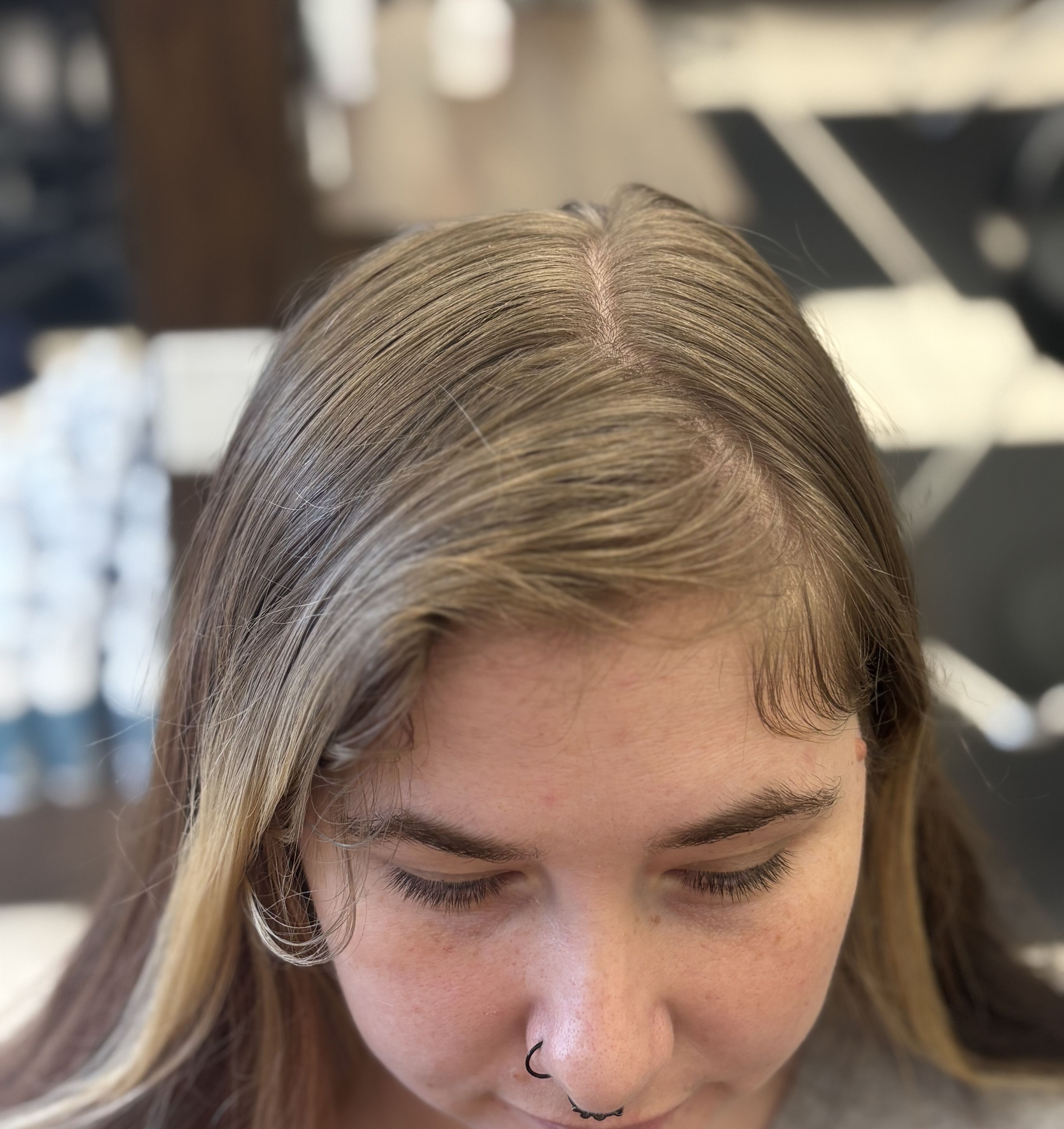 Before: Uneven blonde with root grow-out
