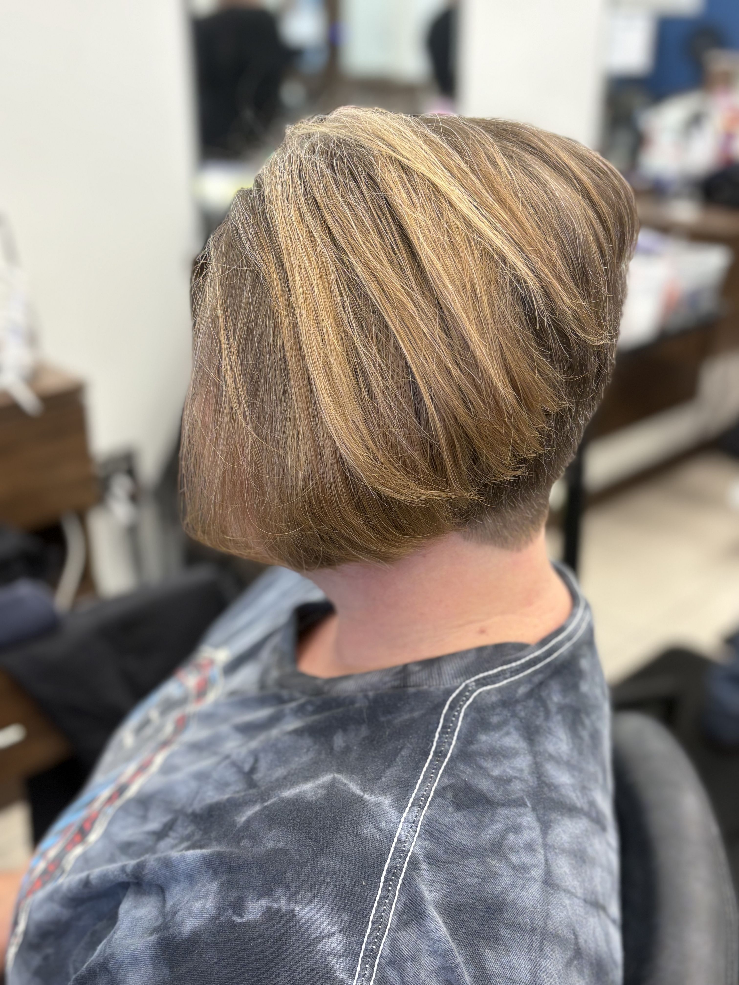 After: Precision short stacked bob side view