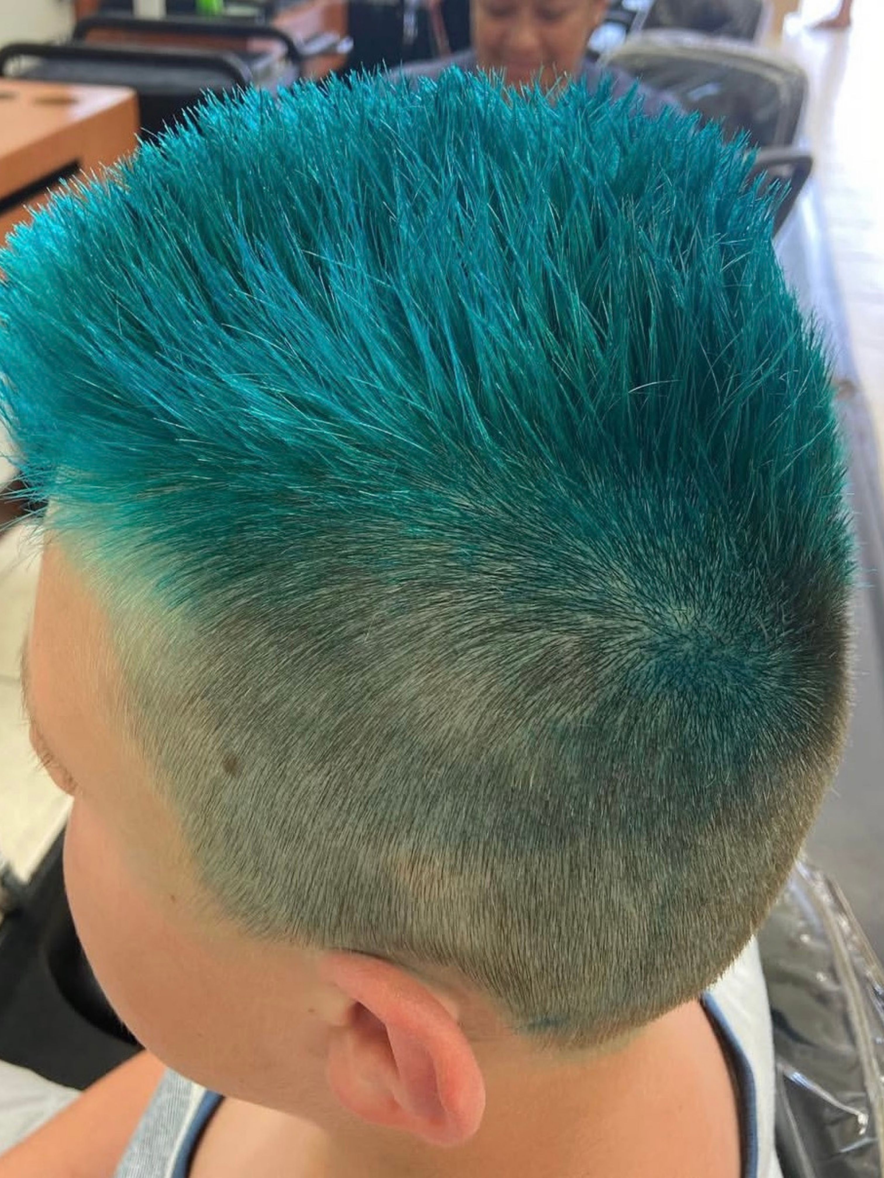 Teal vivid fashion hair color top view