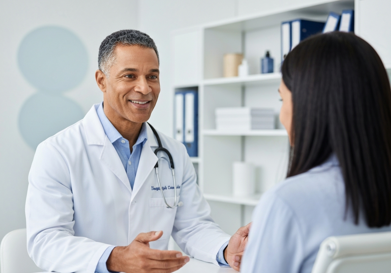 Doctor explicando opciones de pérdida de peso a paciente