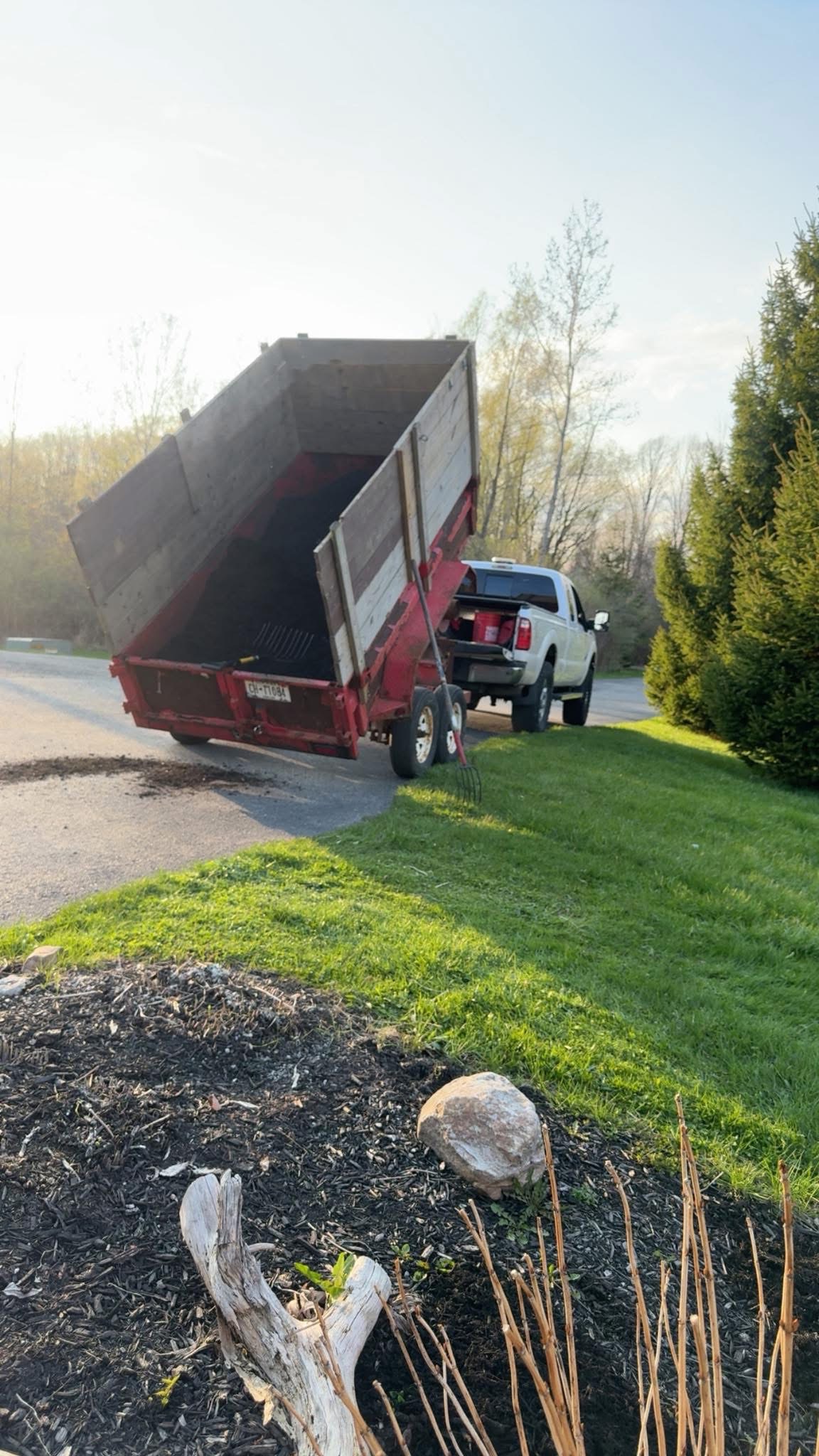 Dump truck unloading soil