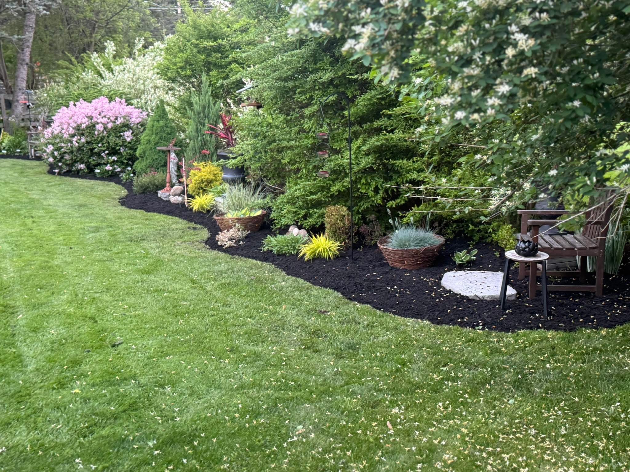 Landscaped garden bed with mulch