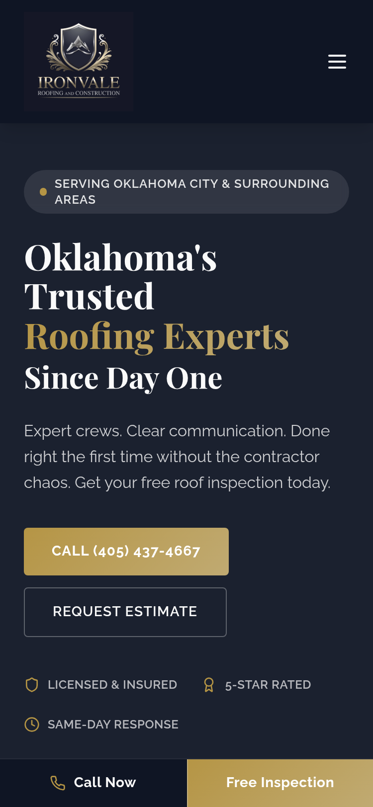 Ironvale Roofing & Construction responsive mobile website design on smartphone