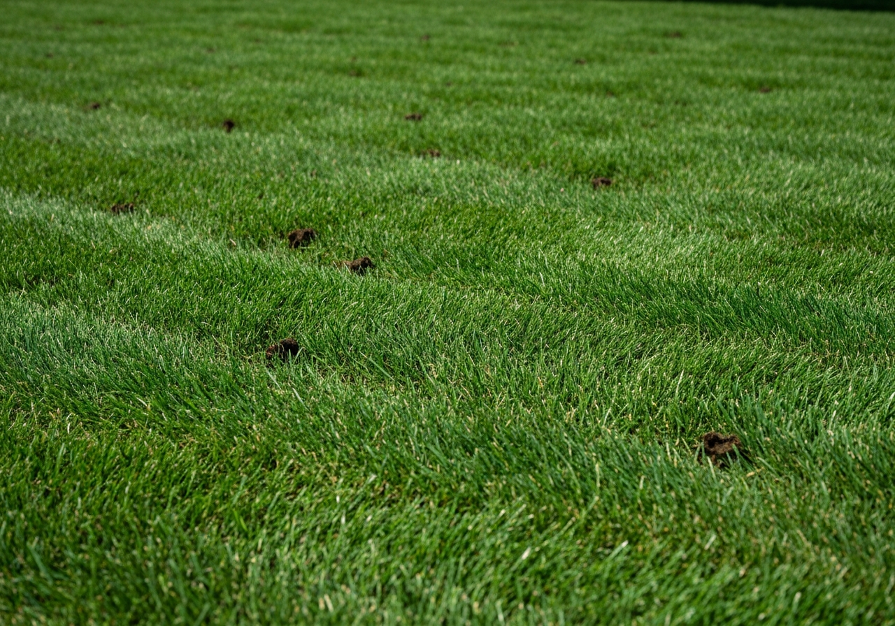 Thick, lush green lawn after aeration and overseeding