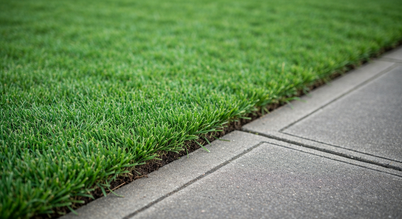 Crisp edging along a concrete driveway