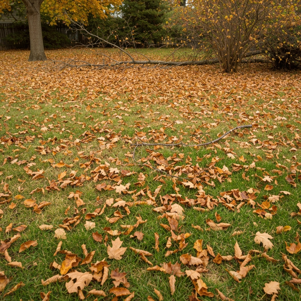 Yard covered in fall leaves