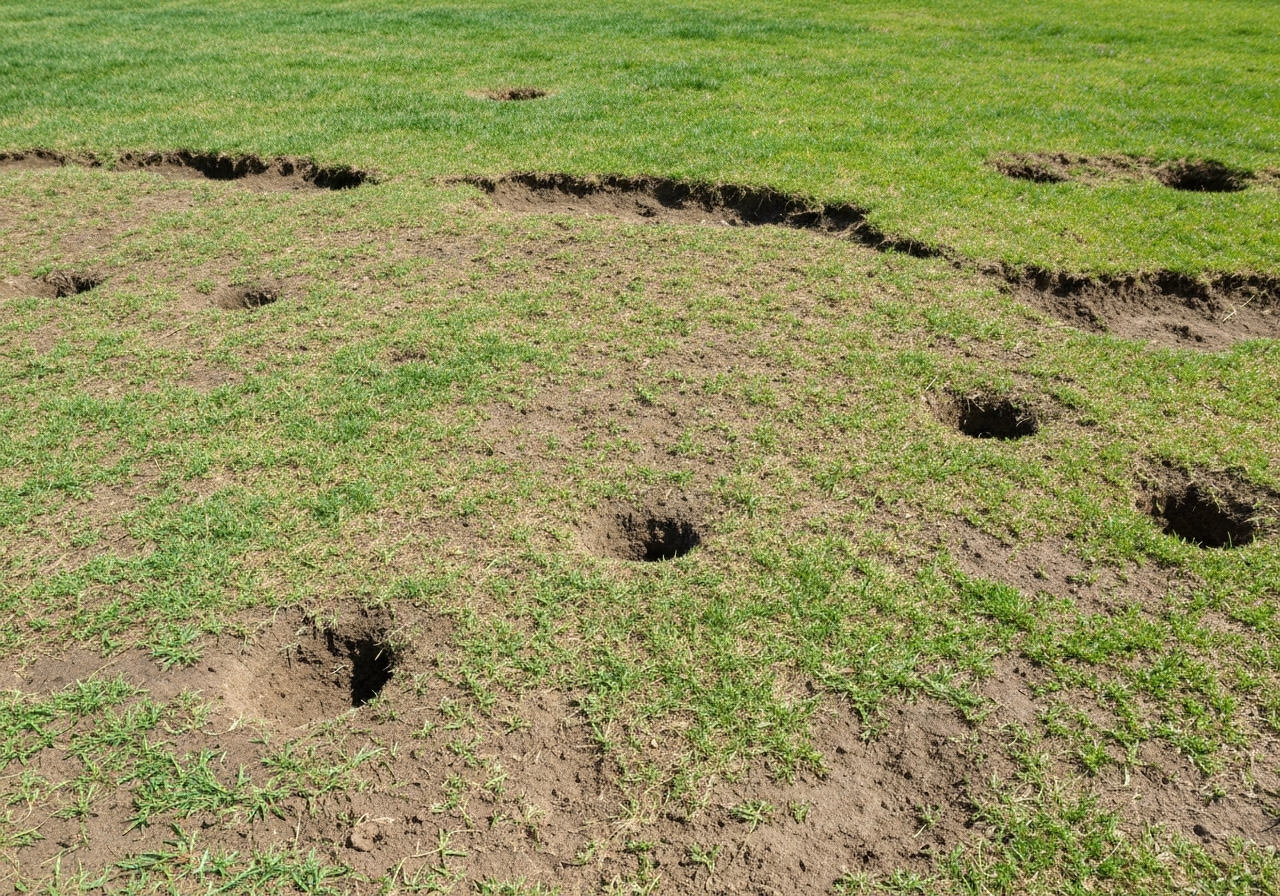 Thin, patchy, compacted lawn before aeration