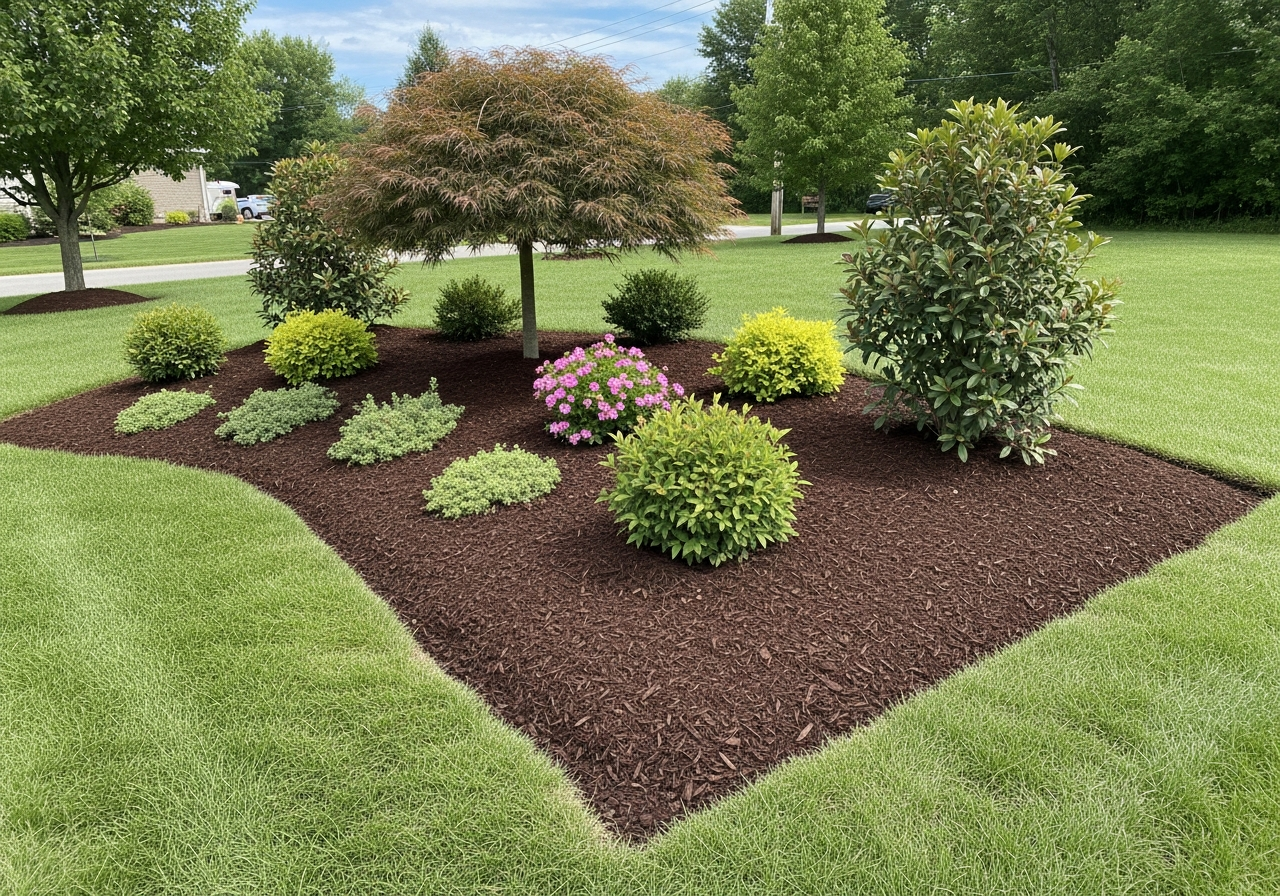 Garden bed after premium mulch installation