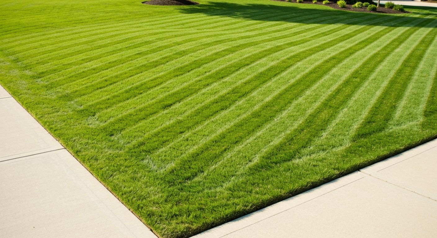 Freshly mowed lawn with perfect stripes