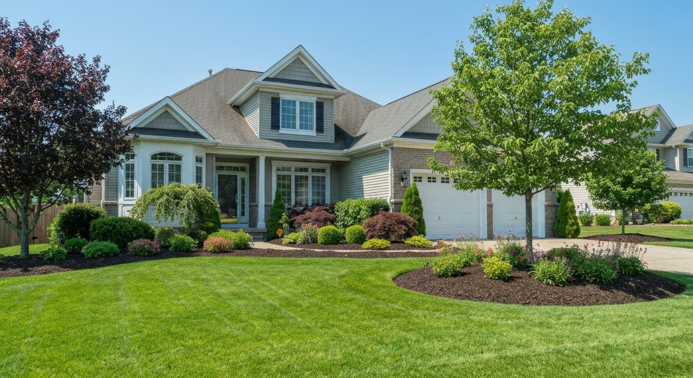 Crisp natural bed edge with dark mulch