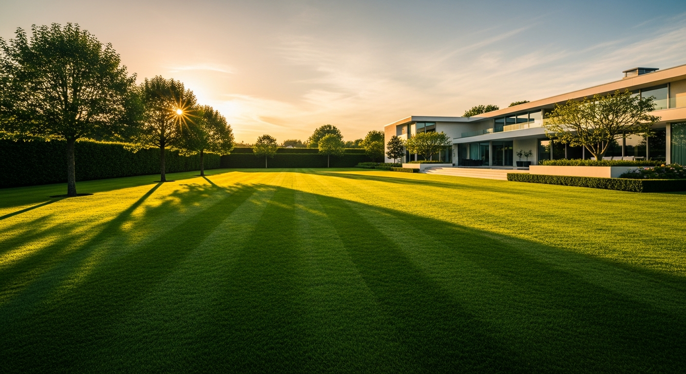 Clean edged sidewalk and manicured lawn