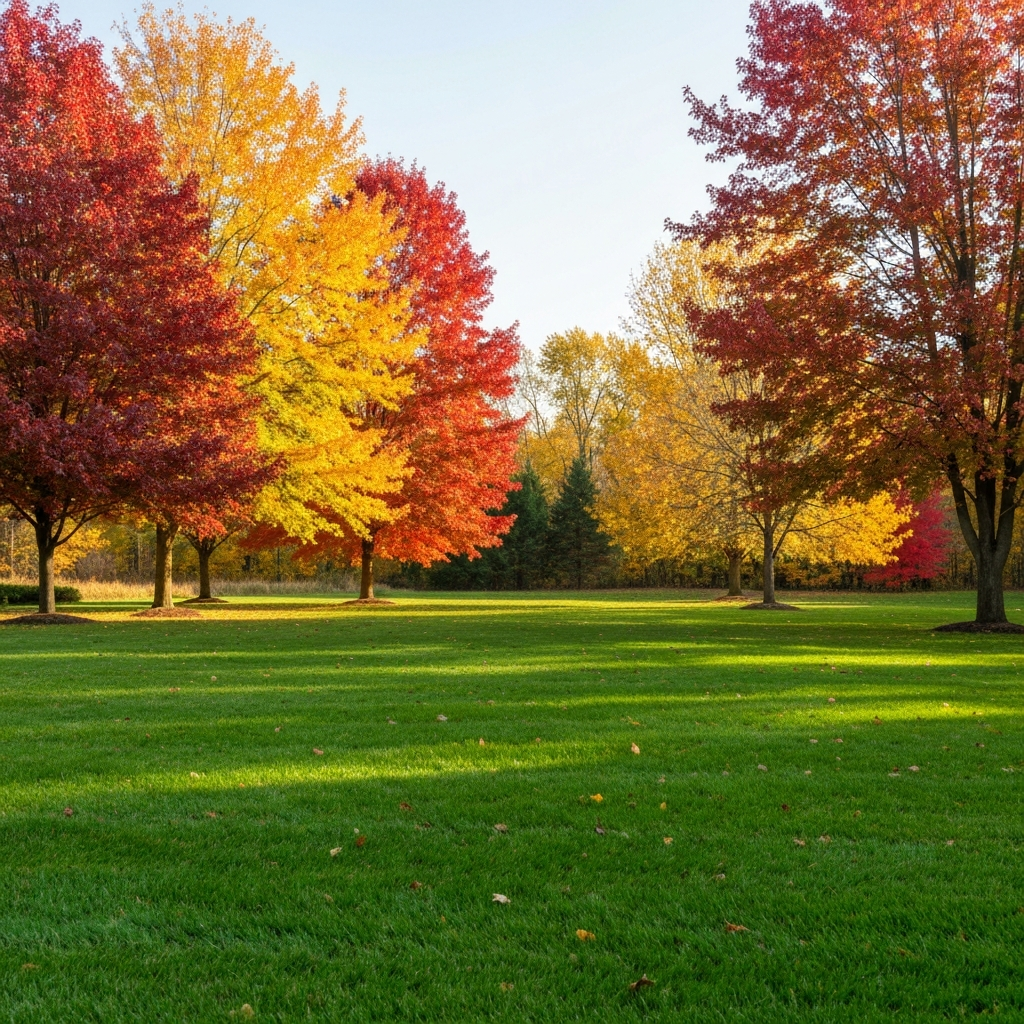 Yard covered in fall leaves