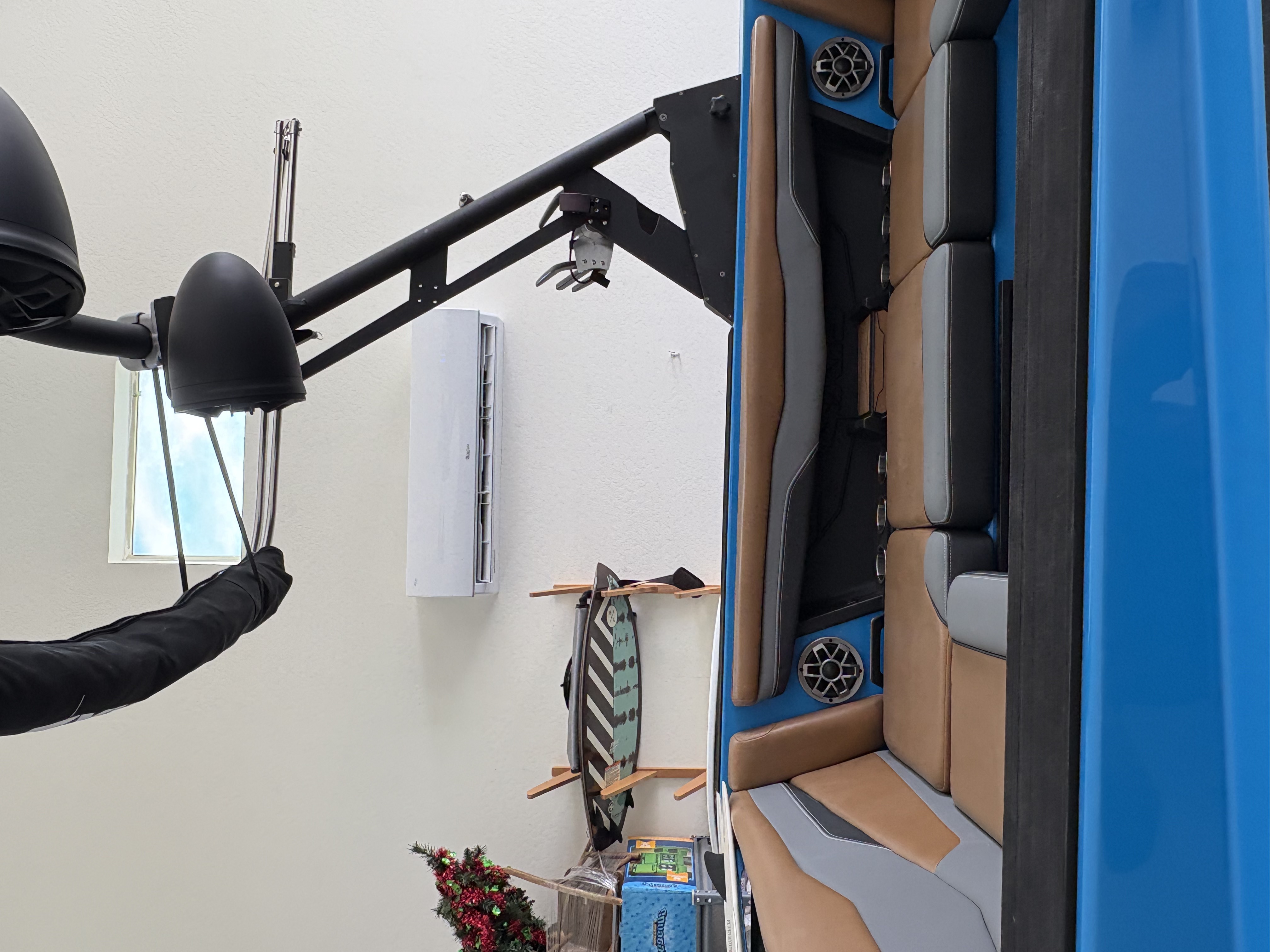 Garage with boat and mini-split AC
