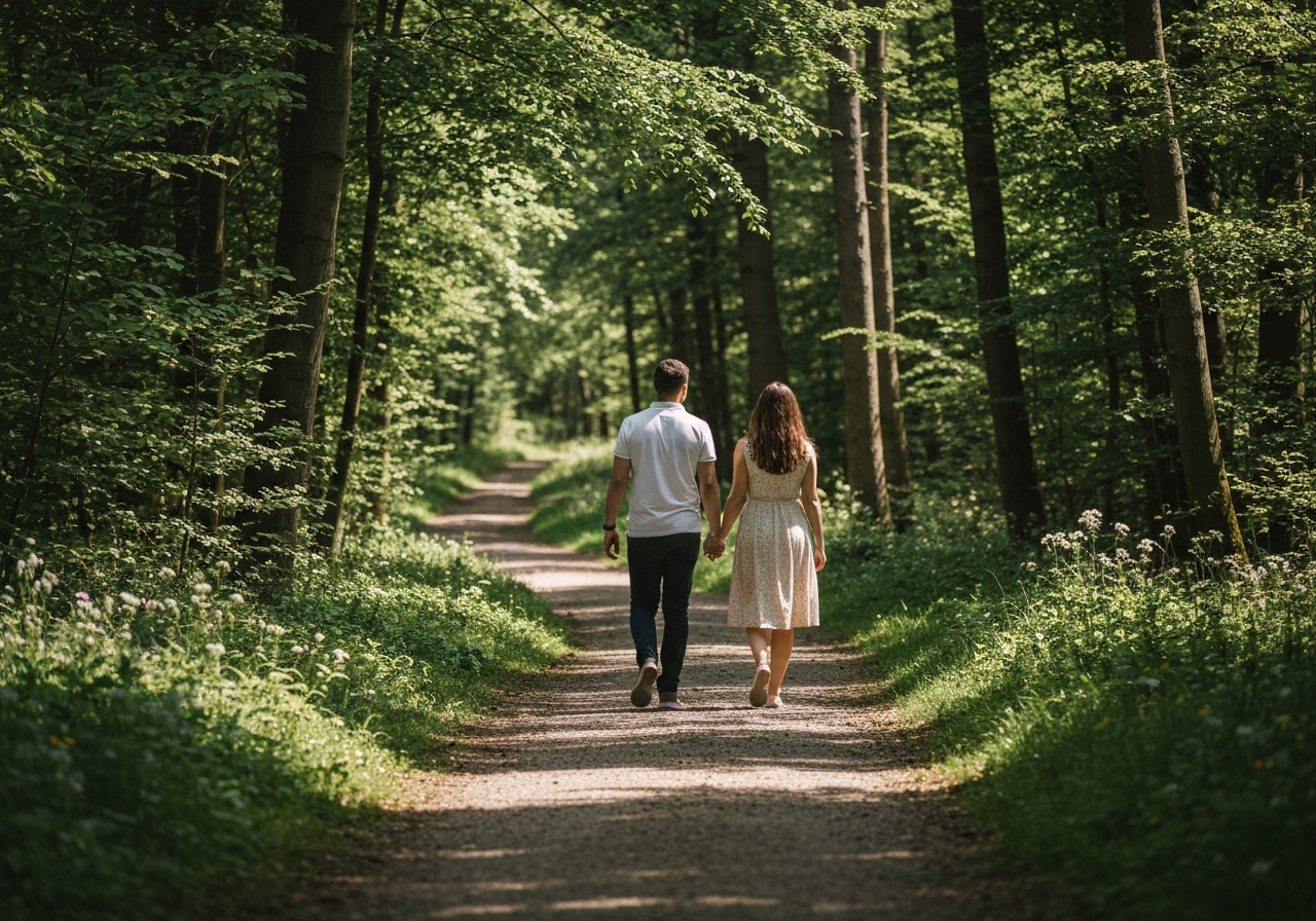 Two people walking in nature