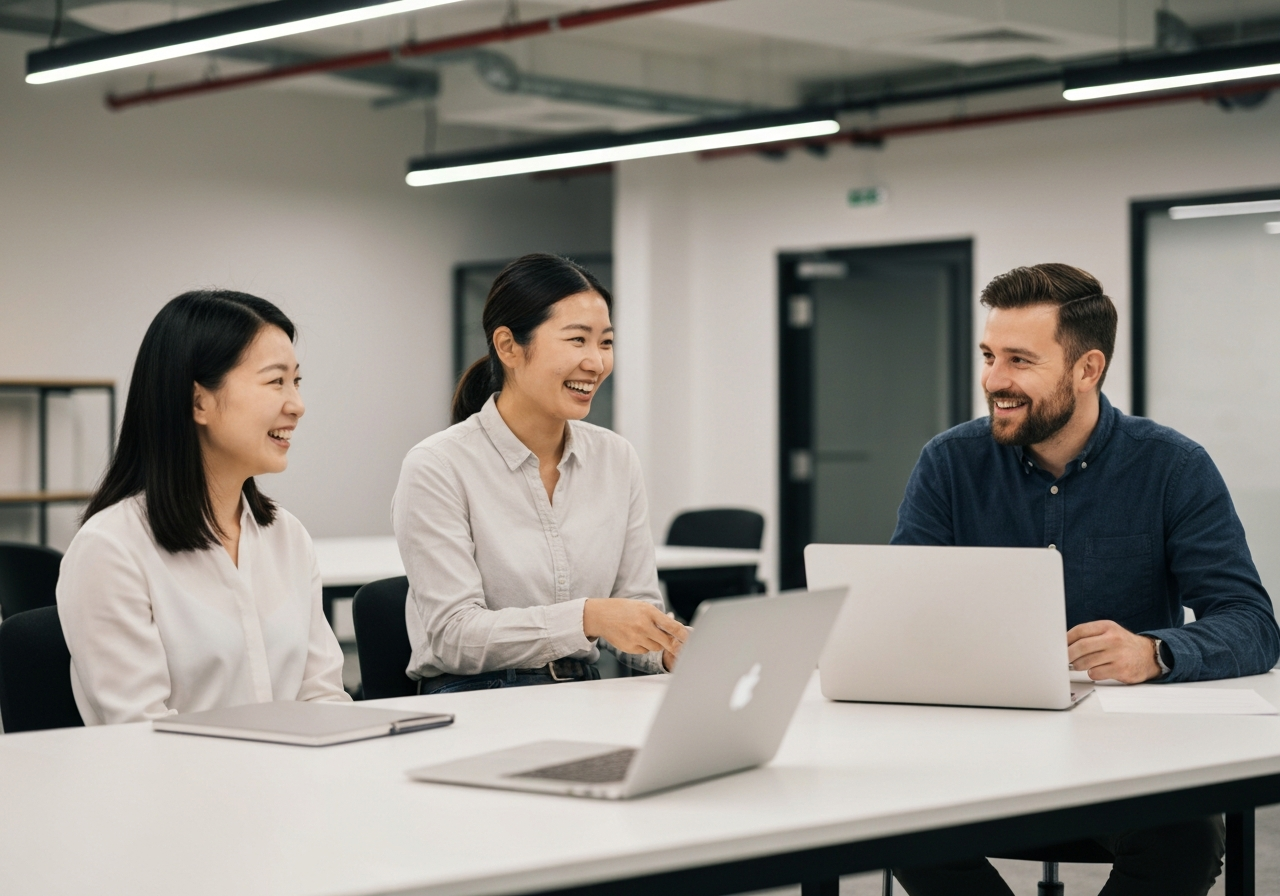 Colleagues having a positive meeting