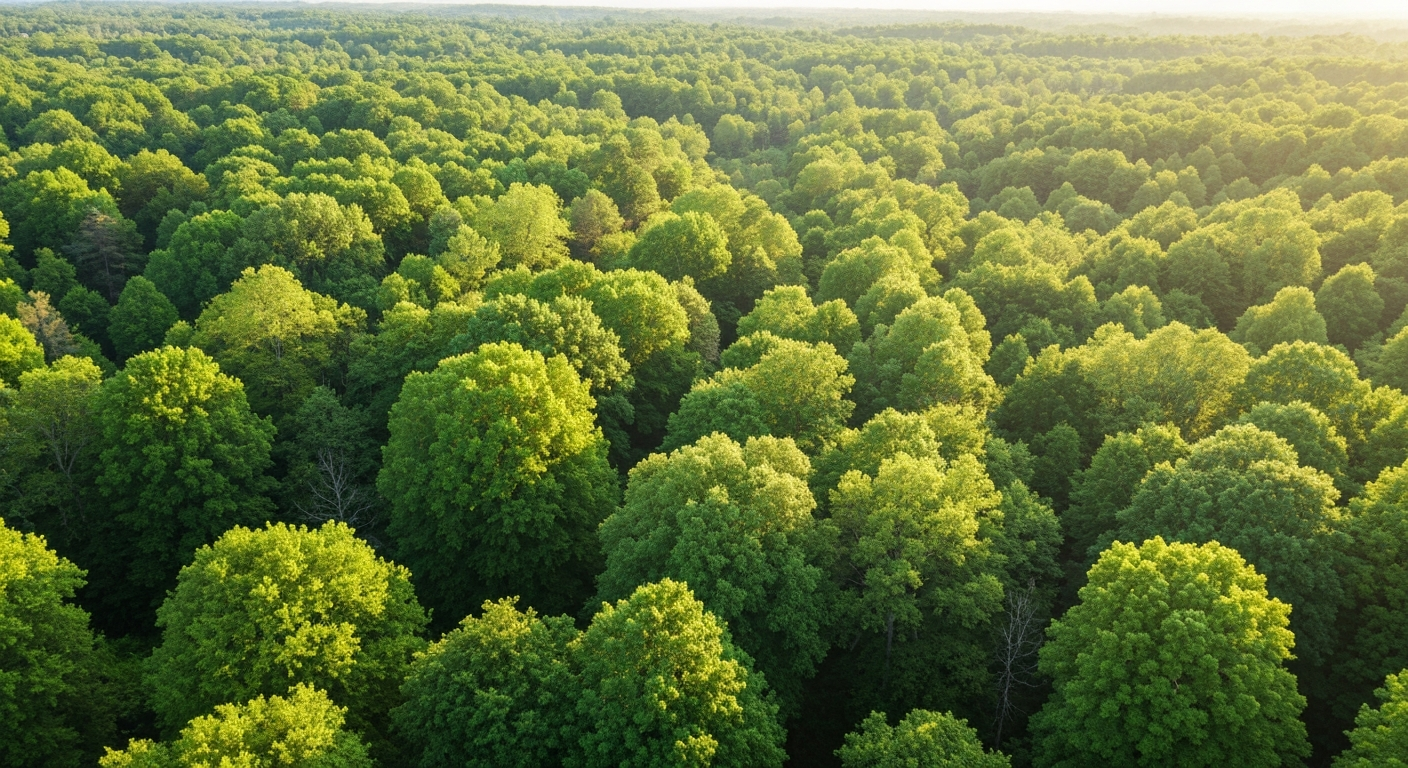 Serene lush green forest
